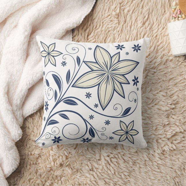 Elegant Navy Blue Floral Pattern |  Cushion (Blanket)