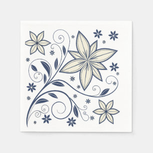 Elegant Navy Blue Floral Pattern    Napkin