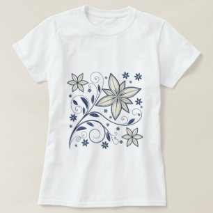 Elegant Navy Blue Floral Pattern    T-Shirt