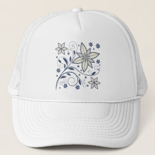 Elegant Navy Blue Floral Pattern    Trucker Hat