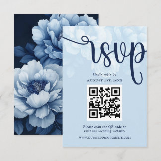 Elegant Navy Blue Floral Peony RSVP Card