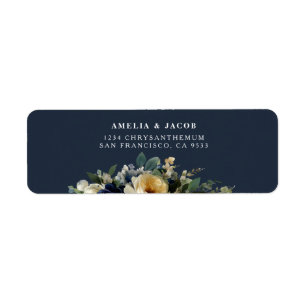 Elegant Navy Blue Floral Peony Wedding Address Lab