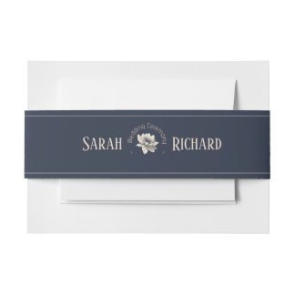 Elegant Navy Blue Floral Rustic Wildflower Wedding Invitation Belly Band