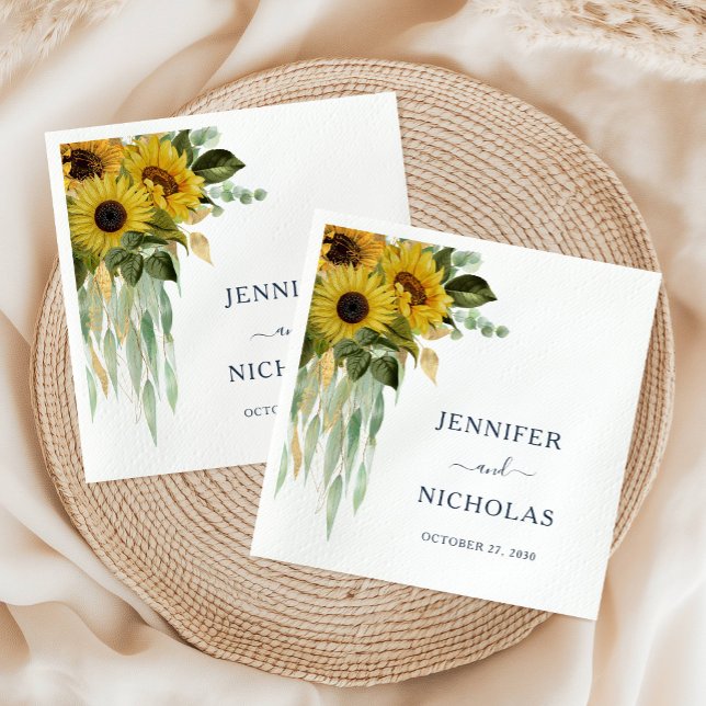 Elegant Navy Blue Floral Sunflower Wedding Napkin (Elegant Navy Blue Floral Sunflower Wedding Napkins)
