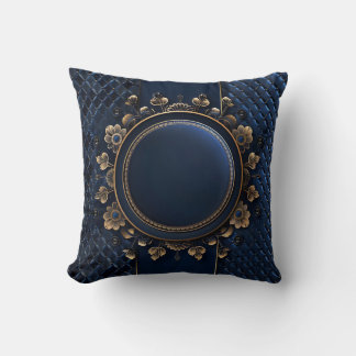 Elegant Navy Blue Floral Tufted  Cushion