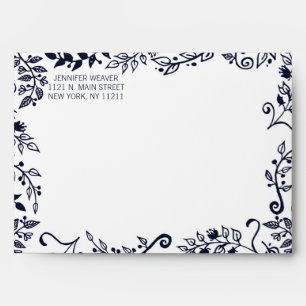 Elegant Navy Blue Floral Wedding Custom Envelopes