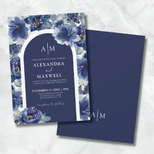 Elegant Navy Blue Floral Wedding Invitation