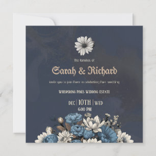 Elegant Navy Blue Floral Wedding Invite