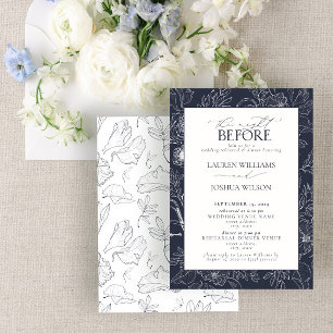 Elegant Navy Blue Floral Wedding Rehearsal Dinner Invitation