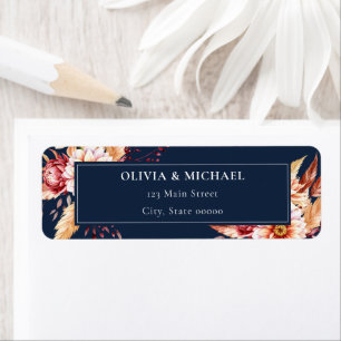 Elegant Navy Blue Floral Wedding Return Address