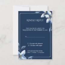 Elegant Navy Blue Floral Wedding RSVP Card