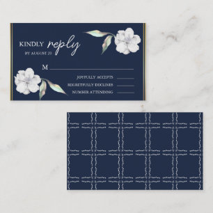 Elegant Navy Blue Floral Wedding RSVP  Enclosure Card