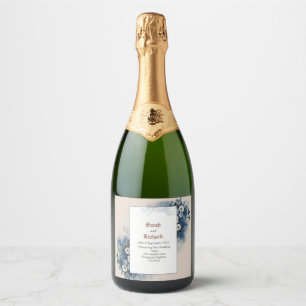 Elegant Navy Blue Floral Wedding Sparkling Wine Label