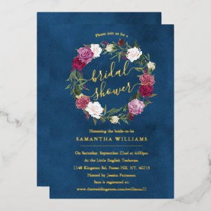 Elegant Navy Blue Floral Wreath Bridal Shower Real
