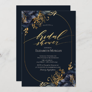 Elegant Navy Blue Flowers Bridal Shower  Invitation