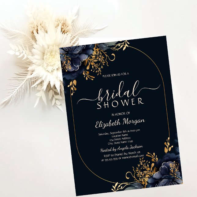 Elegant Navy Blue Flowers Bridal Shower  Invitation (Creator Uploaded)