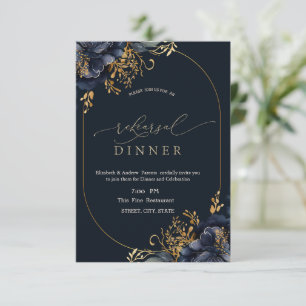 Elegant Navy Blue Flowers Rehearsal Dinner  Invitation
