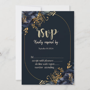 Elegant Navy Blue Flowers RSVP   Invitation