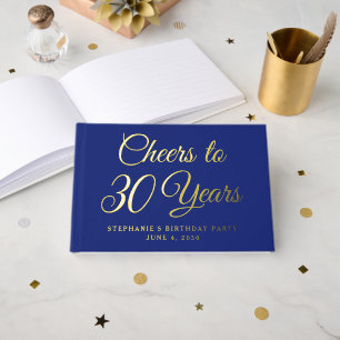 Elegant Navy Blue Foil Cheers to 30 Years Guest Book