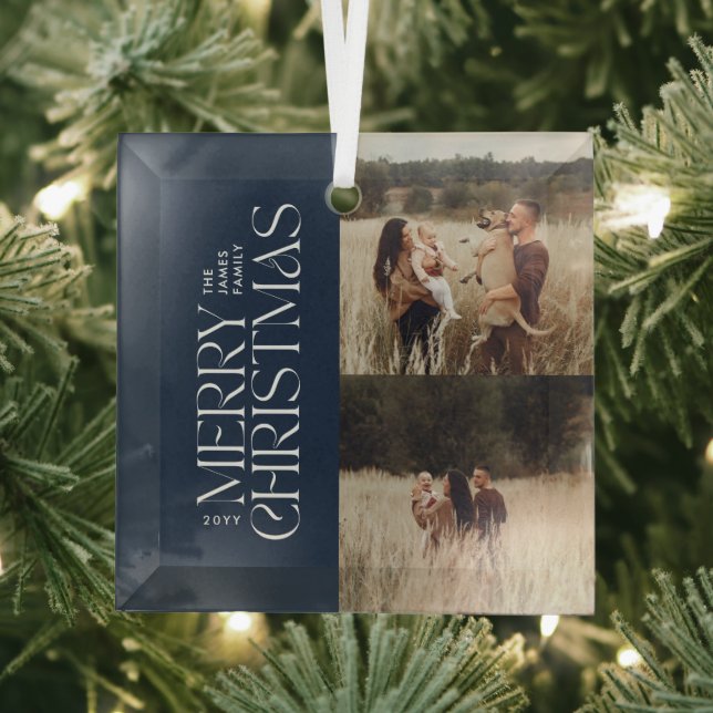 Elegant navy blue foliage modern minimal photo glass tree decoration (Insitu)