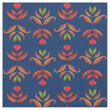 Elegant Navy Blue Folk Art Floral Rustic Cosy Fall