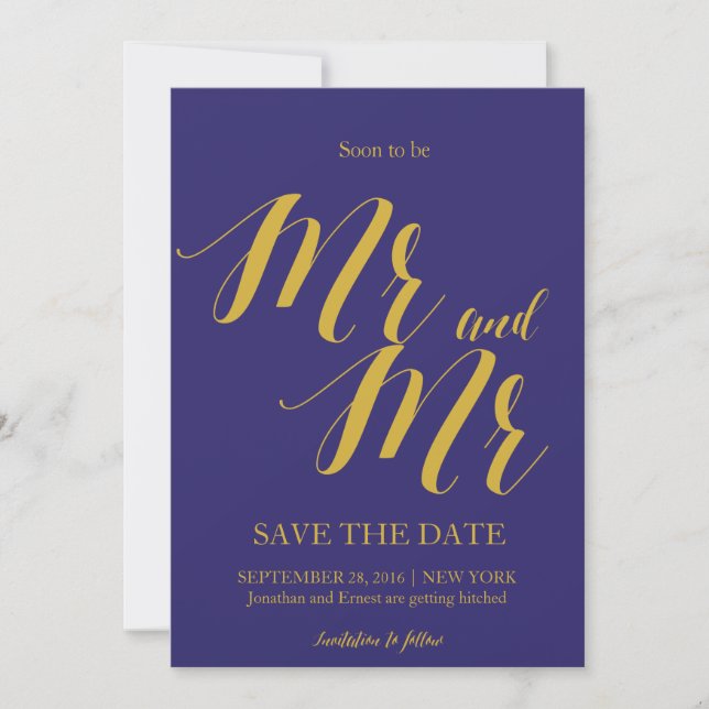 Elegant Navy Blue Gay Wedding Save the date Invitation (Front)