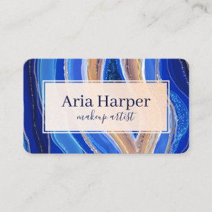 Elegant Navy & Blue Geode Gold Glitter Agate Business Card