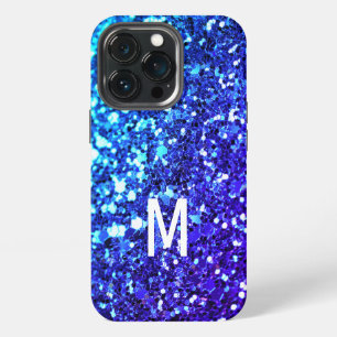Elegant Navy Blue Glitter Custom monogrammed Name iPhone 13 Pro Case