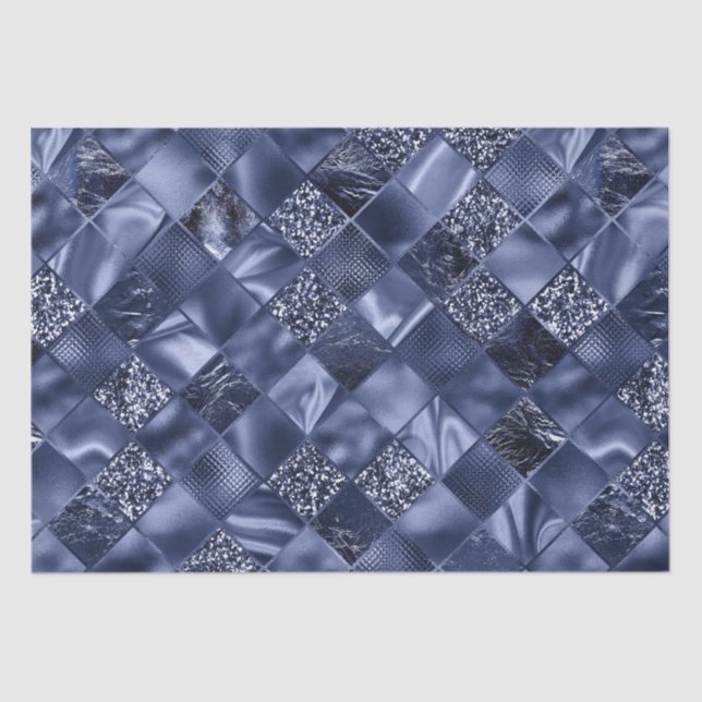 Elegant Navy Blue Glitter Diamond Lattice Pattern Tissue Paper (Front)