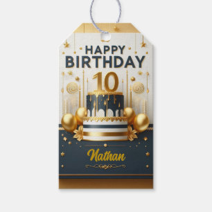 Elegant Navy Blue & Gold 10th Birthday Celebration Gift Tags