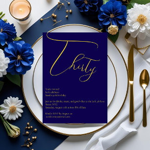 Elegant Navy blue & Gold 30th Birthday Invitation
