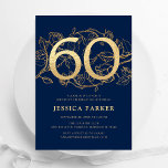 Elegant Navy Blue Gold 60th Birthday Invitation<br><div class="desc">Elegant navy blue gold 60th birthday party invitation. Customisable modern feminine design featuring roses botanical accents and faux glitter gold. Simple floral invite card perfect for a stylish female bday celebration. Personalise with your own details. Printed Zazzle invitations or instant download digital printable template.</div>