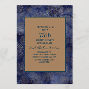 Elegant Navy Blue Gold 75th Birthday Invitation