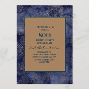 Elegant Navy Blue Gold 80th Birthday Invitation