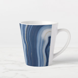 Elegant Navy Blue Gold Abstract Liquid Marble  Latte Mug