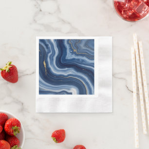 Elegant Navy Blue Gold Abstract Liquid Marble Napkin