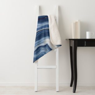 Elegant Navy Blue Gold Abstract Liquid Marble  Sherpa Blanket