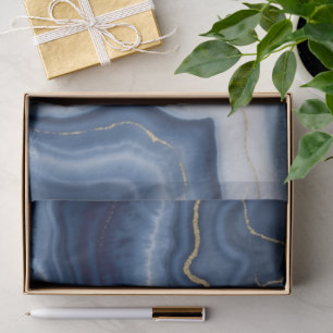 Elegant Navy Blue Gold Abstract Liquid Marble Tissue Paper
