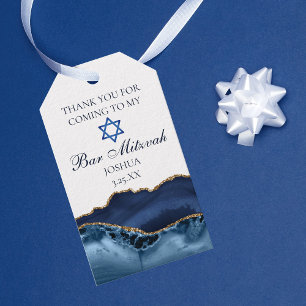Elegant Navy Blue Gold Agate Bar Mitzvah Party Gift Tags