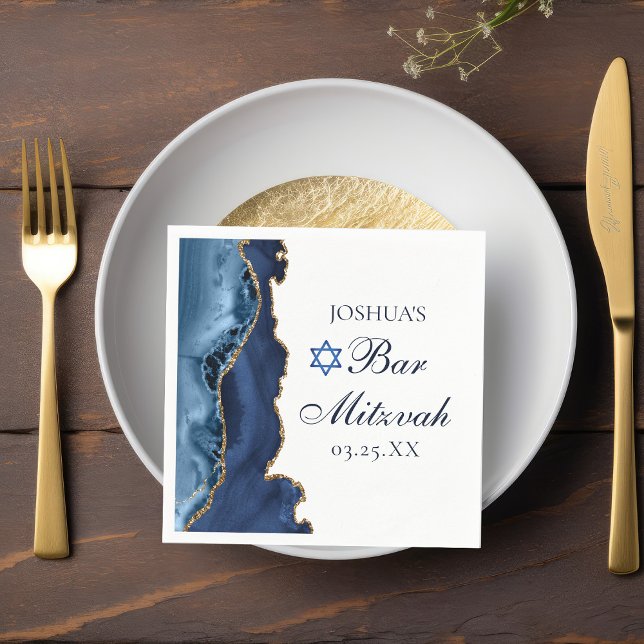 Elegant Navy Blue Gold Agate Bar Mitzvah Party Napkin (Creator Uploaded)