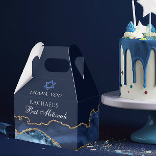 Elegant Navy Blue Gold Agate Bat Mitzvah Party Favour Box