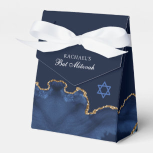 Elegant Navy Blue Gold Agate Bat Mitzvah Party Favour Box