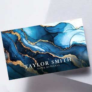 Elegant Navy Blue Gold Agate Classy Chic Business Card