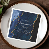 Elegant Navy Blue Gold Agate Retirement Party