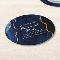 Elegant Navy Blue Gold Agate Retirement Party