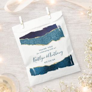 Elegant Navy Blue & Gold Agate Wedding Favour Bags