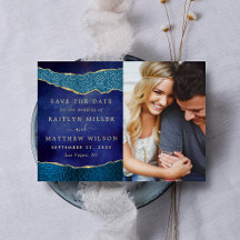 Elegant Navy Blue & Gold Agate Wedding Photo