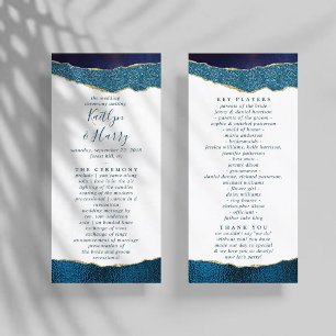 Elegant Navy Blue & Gold Agate Wedding Programme