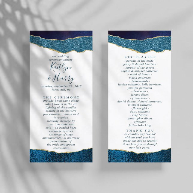 Elegant Navy Blue & Gold Agate Wedding Programme (Creator Uploaded)