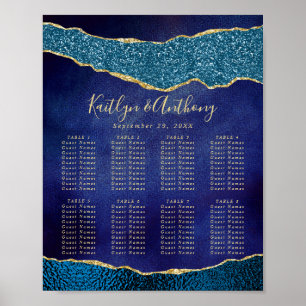 Elegant Navy Blue & Gold Agate Wedding Seating Poster